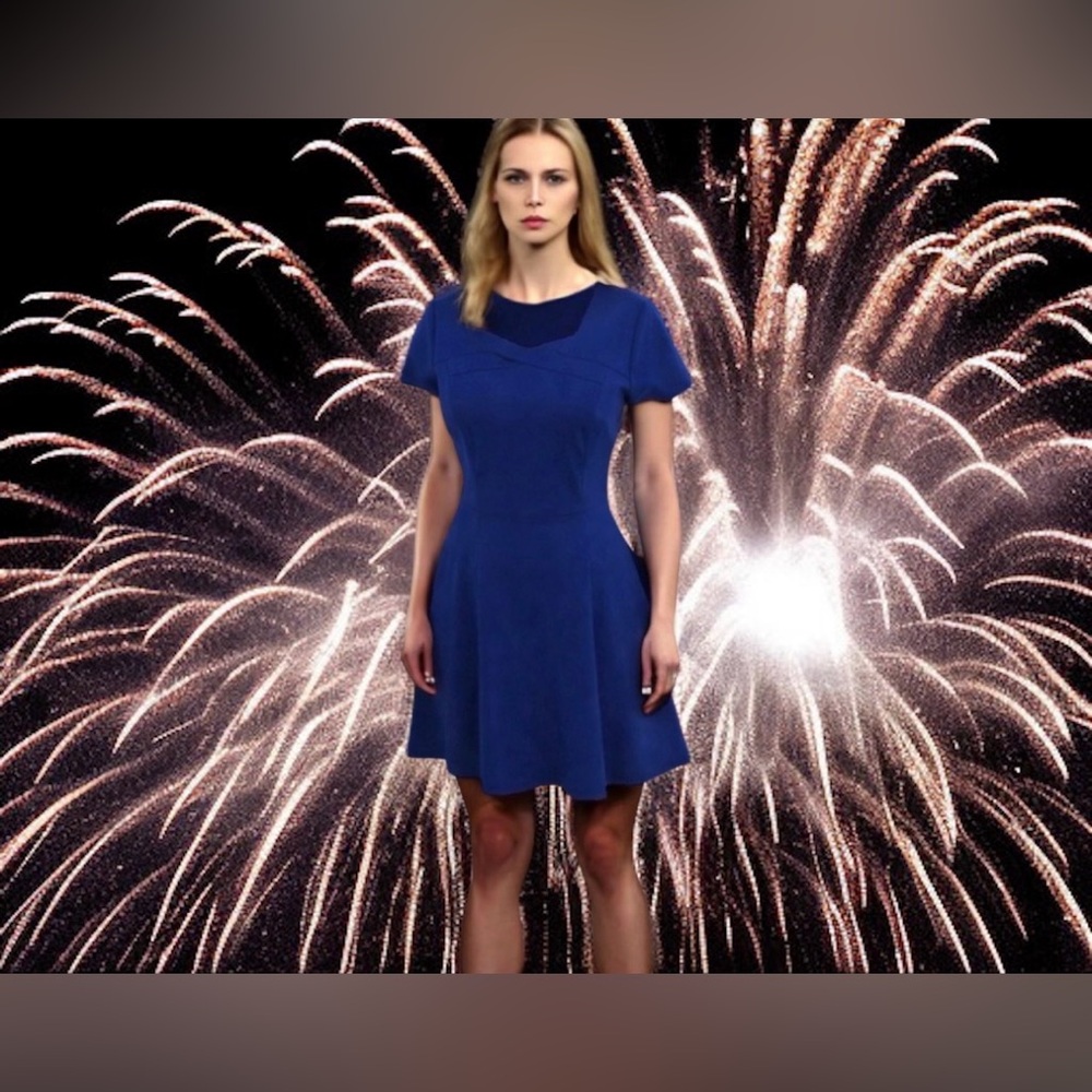 Halston Heritage Cobalt Blue Ponte Fit &Flare Skater Dress Sz-8 NWT Retail $375 - Picture 11 of 11
